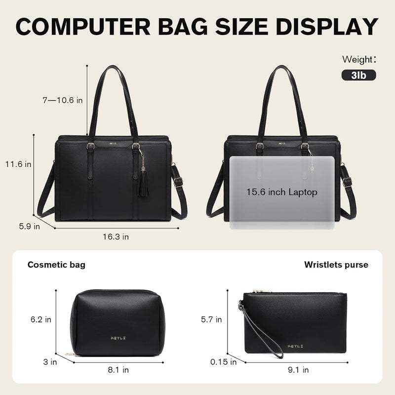Keyli 4pc Sets Laptop Bag for Women Large Leather Laptop Briefcase with USB Charging Port Computer Shoulder tote Bags Purse - Image 2